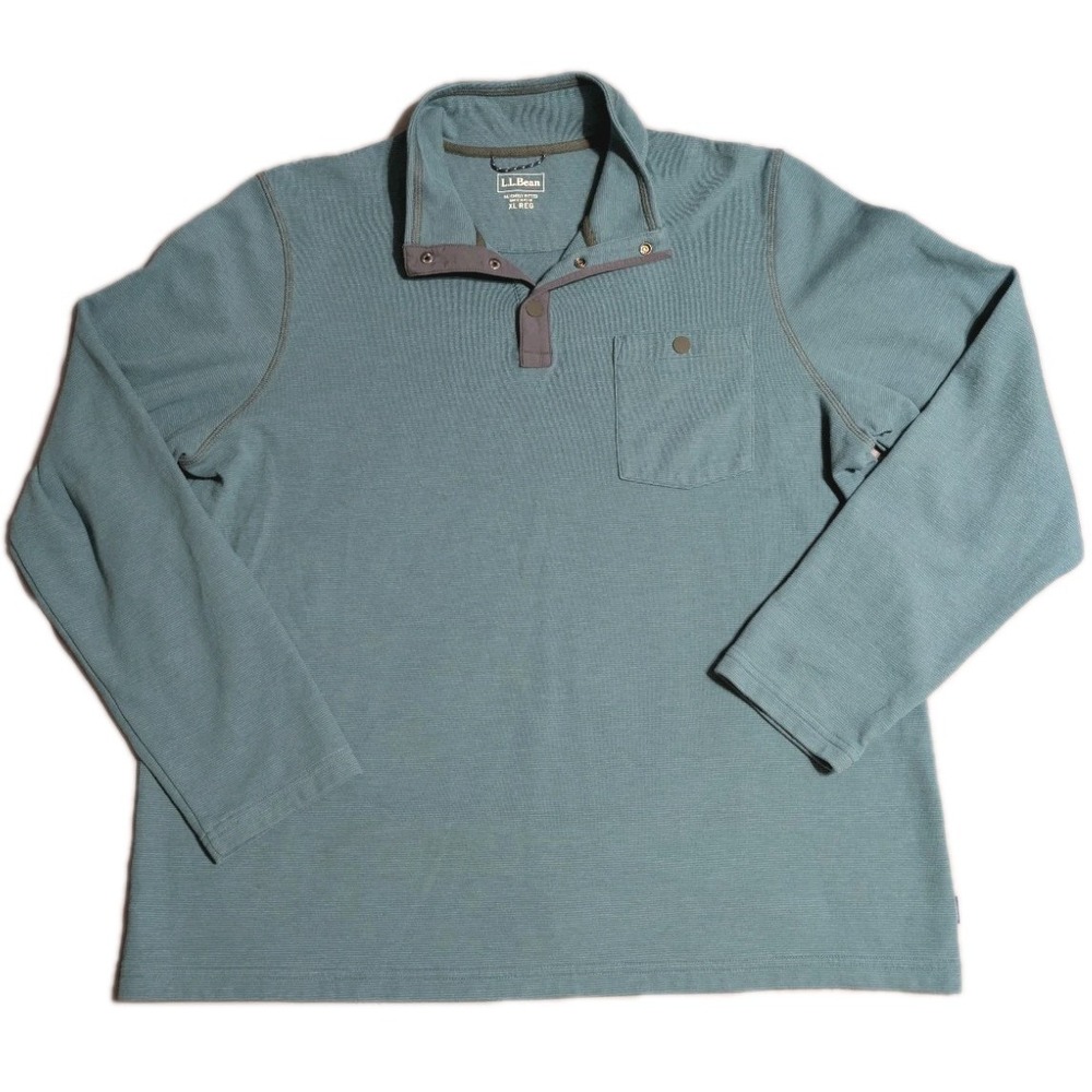 LL Bean Overland Performance Henley Shirt Men's XL Blue Snap‎ Neck Pullover